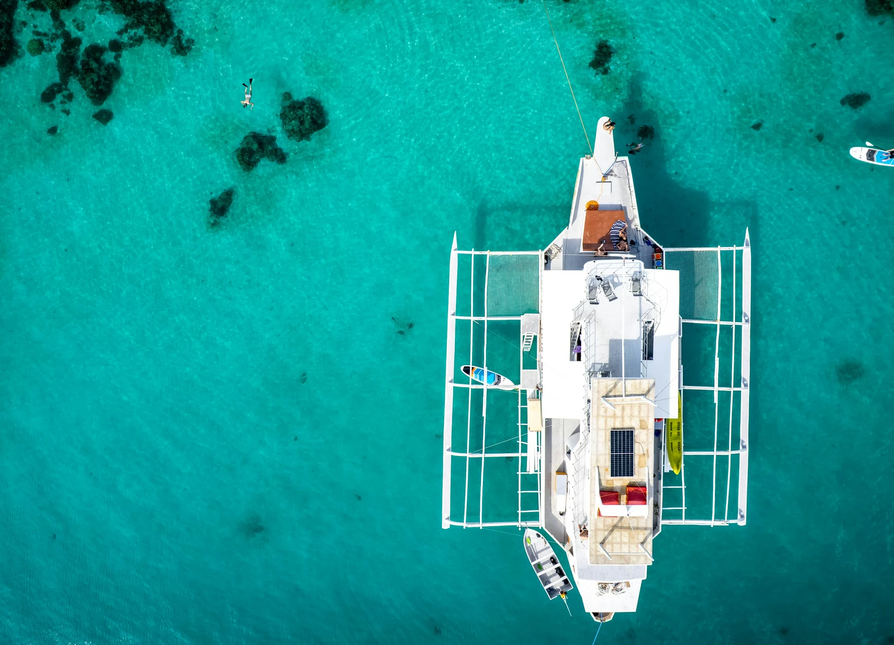 Comfortable deck of the catamaran