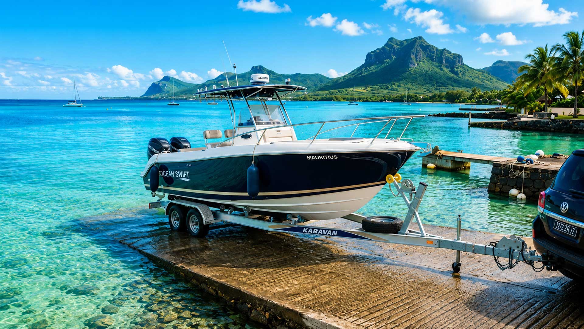 Boat ready for launch in Mauritius — Mauritius Marine Market support