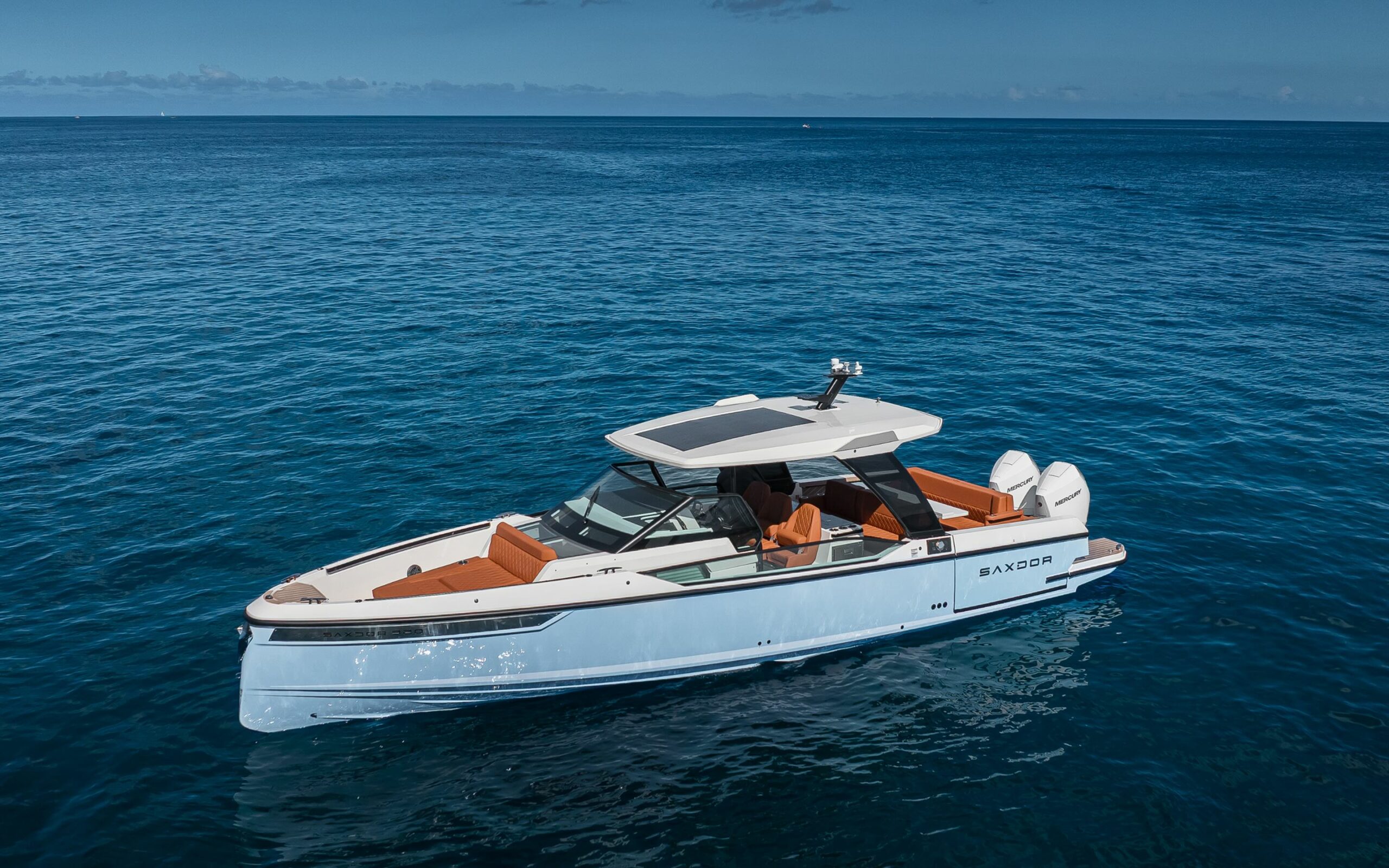 Speedboat cruising in a turquoise lagoon in Mauritius