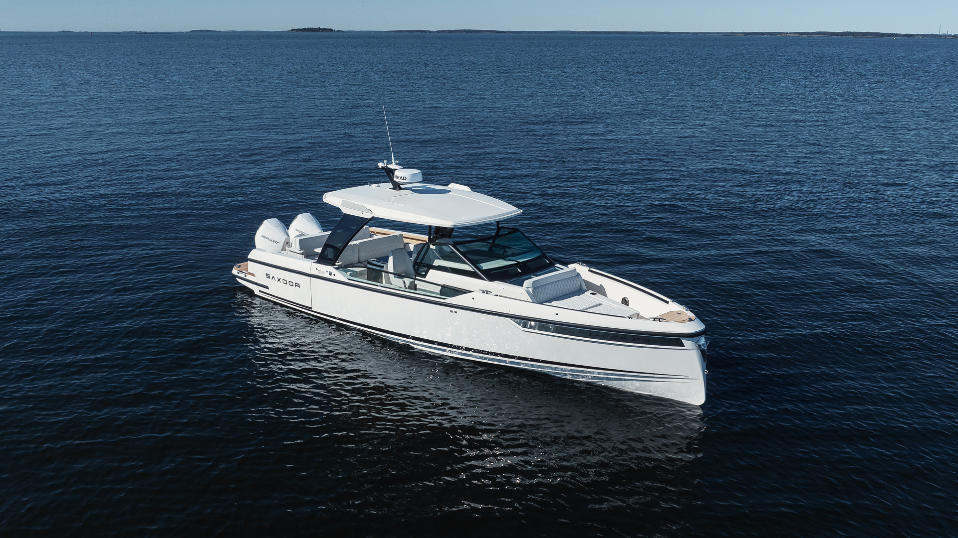 Exterior deck of a Saxdor yacht overlooking the Mauritian lagoon