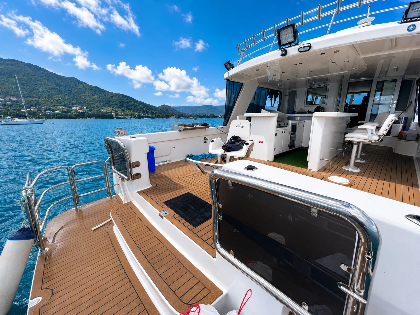 Aft deck of the boat overlooking the lagoon